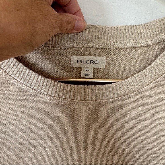 NWOT Anthropologie Pilcro Beige Tan Chambray Flutter Ruffle Sleeve Sweatshirt XS - Picture 8 of 10